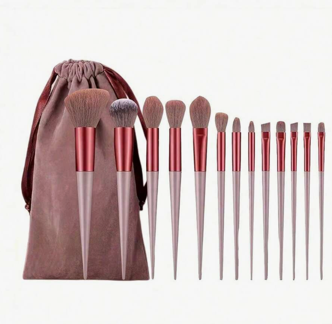 13-Piece Premium Makeup Brush Set with Soft Synthetic Bristles & Travel Pouch – Foundation, Powder, Blush, Concealer, and Eyeshadow Brushes