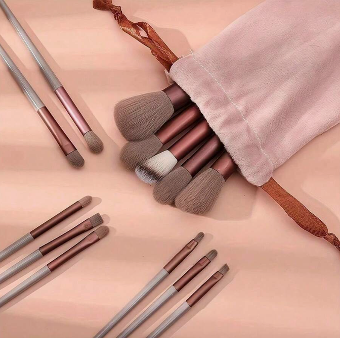 13-Piece Premium Makeup Brush Set with Soft Synthetic Bristles & Travel Pouch – Foundation, Powder, Blush, Concealer, and Eyeshadow Brushes