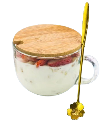 Glass Mug with Wooden Lid & Spoon