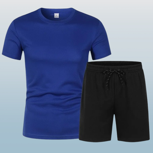 Men's Casual Sportswear Set β Solid Color Short Sleeve T-Shirt and Drawstring Shorts