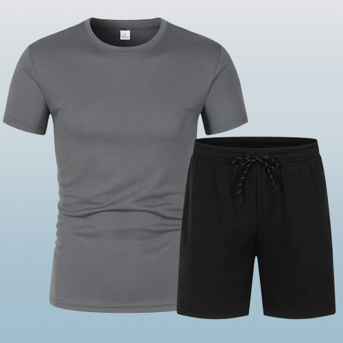 Men's Casual Sportswear Set β Solid Color Short Sleeve T-Shirt and Drawstring Shorts