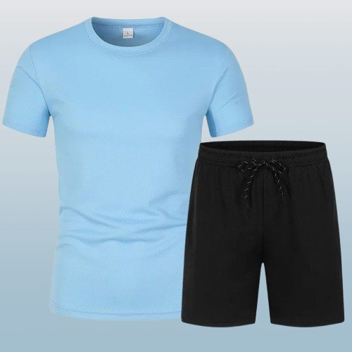 Men's Casual Sportswear Set β Solid Color Short Sleeve T-Shirt and Drawstring Shorts