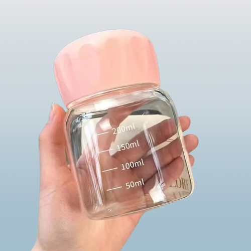 200ml Glass Milk & Shake Cup with Measurement Marks ā Leakproof Twist Lid