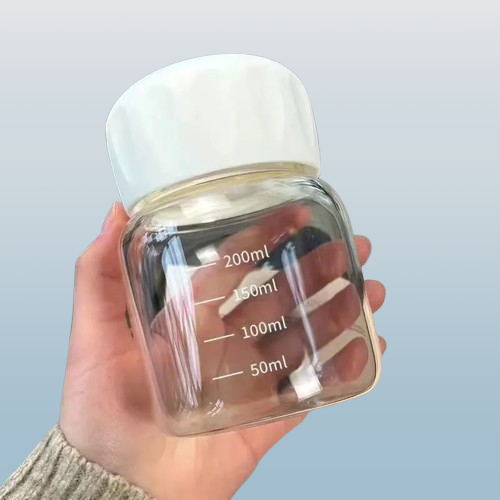 200ml Glass Milk & Shake Cup with Measurement Marks ā Leakproof Twist Lid