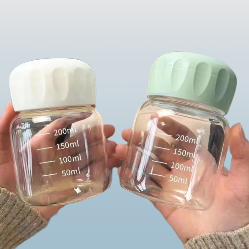 200ml Glass Milk & Shake Cup with Measurement Marks ā Leakproof Twist Lid