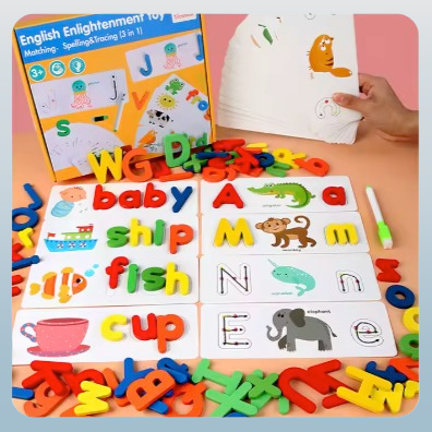 3-in-1 English Enlightenment Learning Toy – Magnetic Letter Matching & Spelling Set for Kids