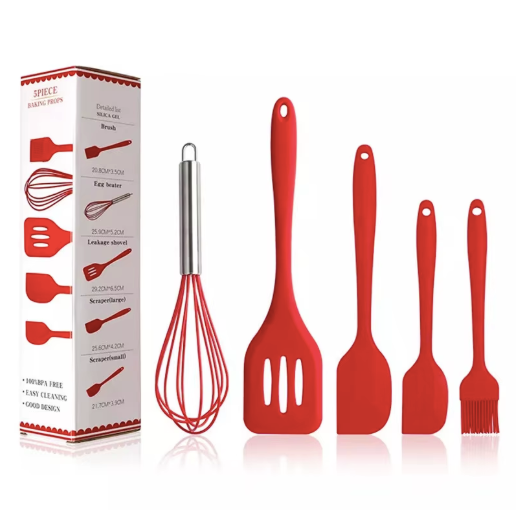 5-Piece Heat Resistant Silicone Kitchen Utensil Set with Whisk