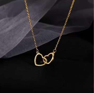 Elegant Double Heart Interlocking Pendant Necklace
