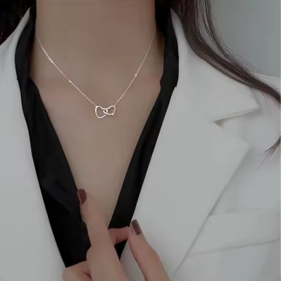Elegant Double Heart Interlocking Pendant Necklace