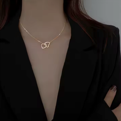 Elegant Double Heart Interlocking Pendant Necklace
