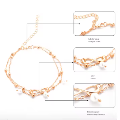Double Layer Infinity Anklet with Pearl Charms