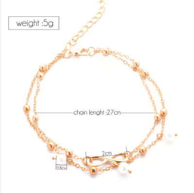 Double Layer Infinity Anklet with Pearl Charms