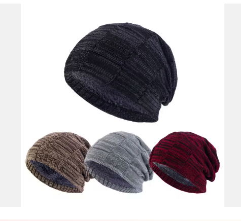 Slouchy Knit Beanie, Double Layer with Fleece Lining, Unisex Winter Hat, Multiple Colors