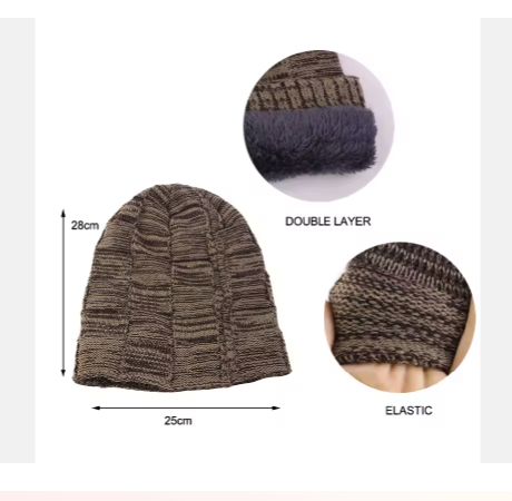 Slouchy Knit Beanie, Double Layer with Fleece Lining, Unisex Winter Hat, Multiple Colors