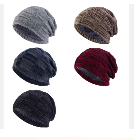 Slouchy Knit Beanie, Double Layer with Fleece Lining, Unisex Winter Hat, Multiple Colors