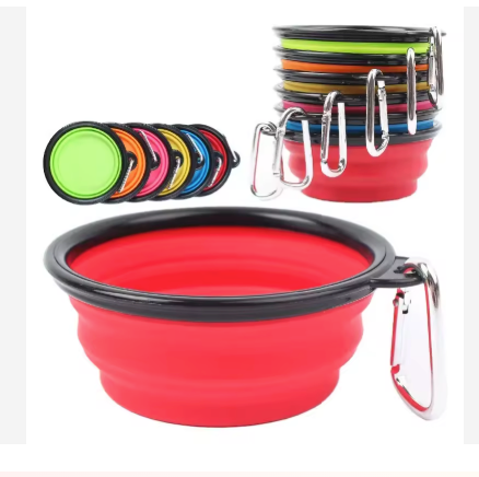 Collapsible Silicone Travel Pet Bowl with Carabiner Clip