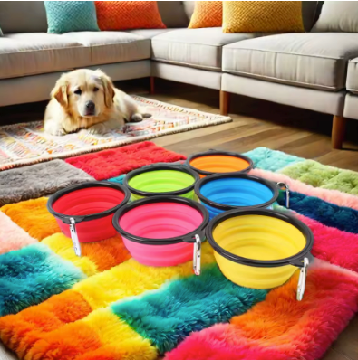 Collapsible Silicone Travel Pet Bowl with Carabiner Clip