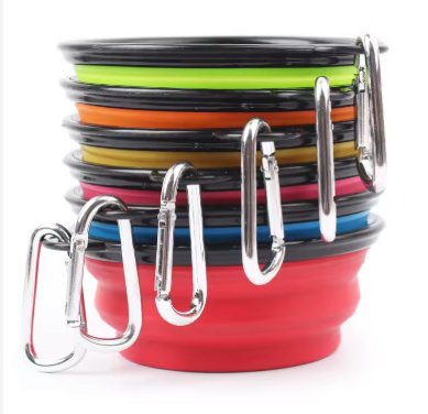 Collapsible Silicone Travel Pet Bowl with Carabiner Clip