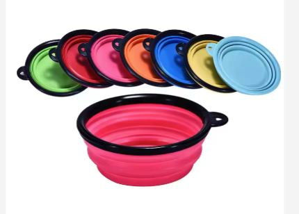 Collapsible Silicone Travel Pet Bowl with Carabiner Clip