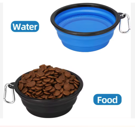 Collapsible Silicone Travel Pet Bowl with Carabiner Clip