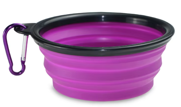 Collapsible Silicone Travel Pet Bowl with Carabiner Clip