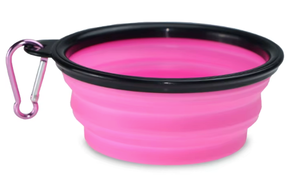 Collapsible Silicone Travel Pet Bowl with Carabiner Clip