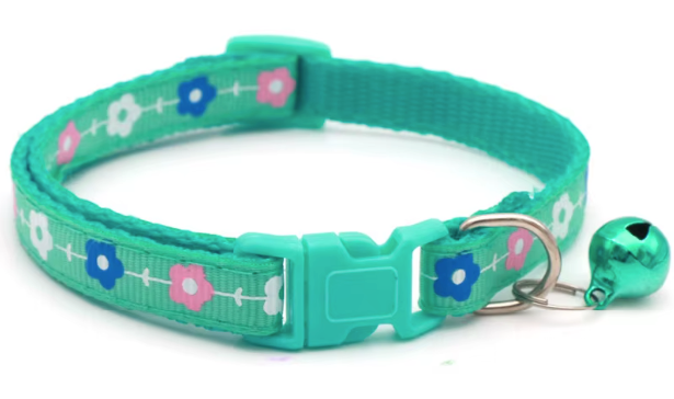 Adjustable Nylon Pet Collar with Flower Print and Bell