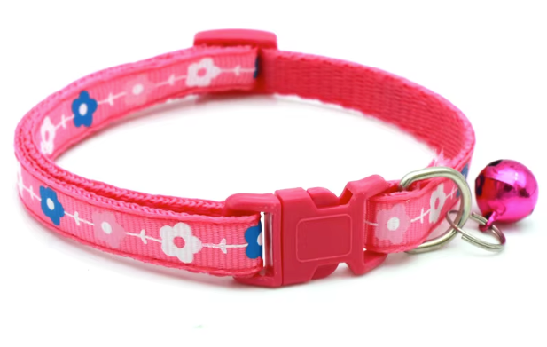 Adjustable Nylon Pet Collar with Flower Print and Bell