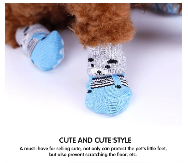 Cute Cartoon Non-Slip Pet Socks for Dogs and Cats – 4 Pcs Set