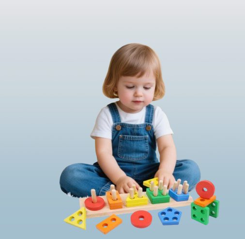 Wooden Shape Sorting Puzzle – Geometric Stacking Educational Toy for Toddlers