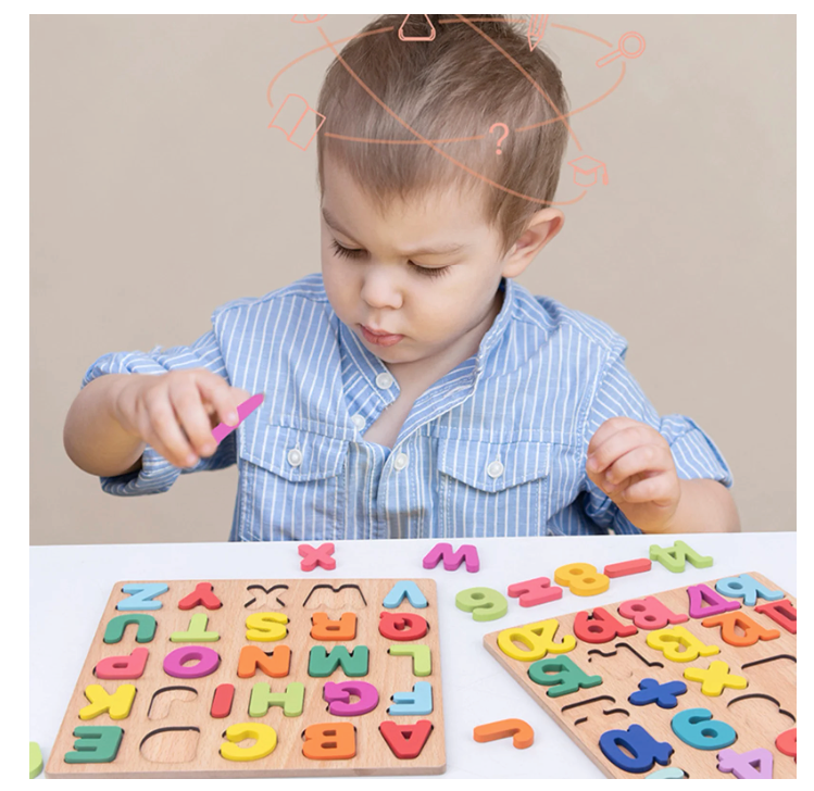 Wooden Alphabet & Numeric Puzzle Learning Board for Toddlers