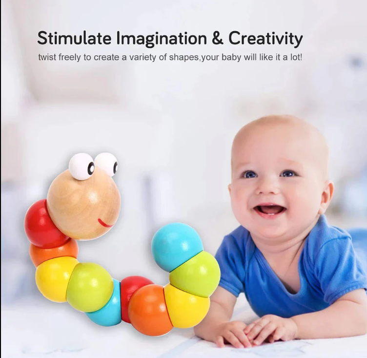 Wooden Flexible Caterpillar Toy – Colorful Sensory Learning Toy