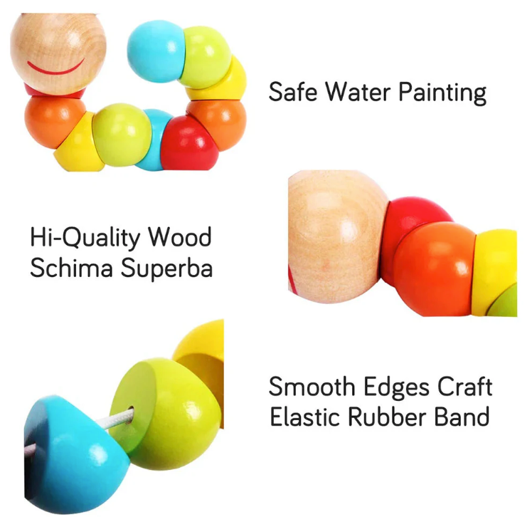Wooden Flexible Caterpillar Toy – Colorful Sensory Learning Toy