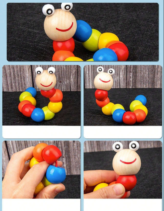 Wooden Flexible Caterpillar Toy – Colorful Sensory Learning Toy