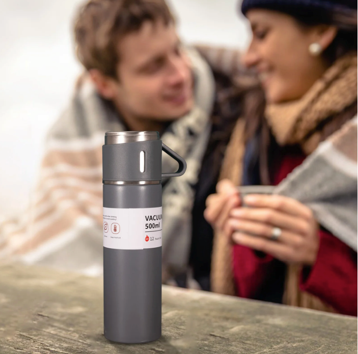 Elegant 3-Piece Stainless Steel Travel Flask & Cup Gift Set