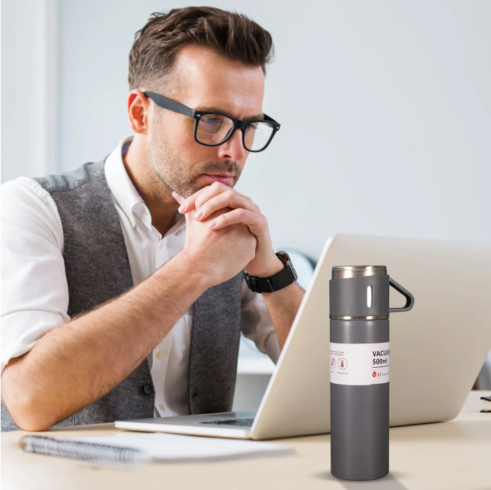 Elegant 3-Piece Stainless Steel Travel Flask & Cup Gift Set