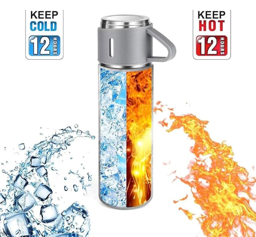 Elegant 3-Piece Stainless Steel Travel Flask & Cup Gift Set