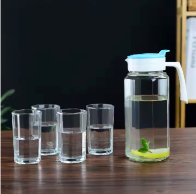 5-Piece Glass Pitcher and Tumbler Set with Lid โ Clear Drinkware Gift Set