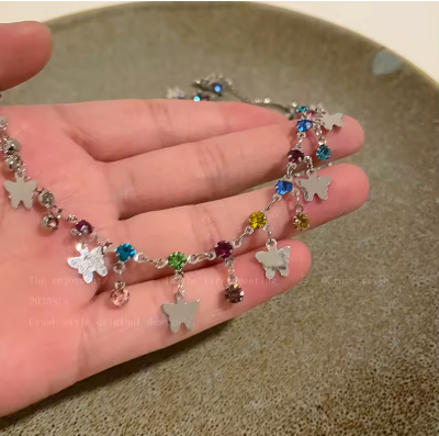 Butterfly Beaded Multicolored Crystal Necklace