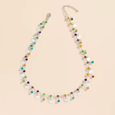 Butterfly Beaded Multicolored Crystal Necklace