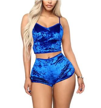 Women's Velvet Halter Top and Shorts Sleepwear Set