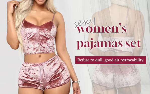 Women's Velvet Halter Top and Shorts Sleepwear Set