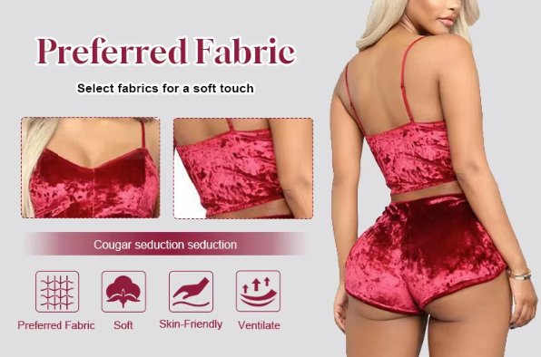 Women's Velvet Halter Top and Shorts Sleepwear Set