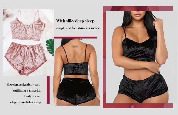Women's Velvet Halter Top and Shorts Sleepwear Set