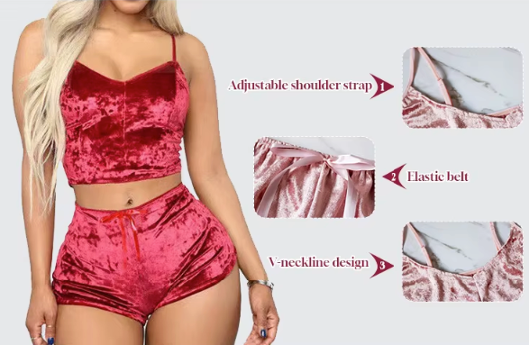 Women's Velvet Halter Top and Shorts Sleepwear Set