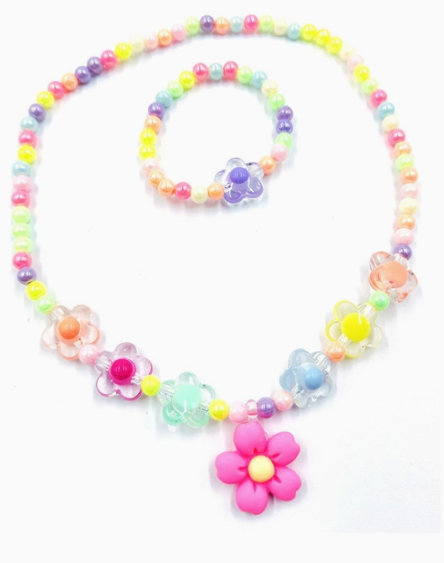 Kids Flower Beaded Jewelry Set – 2 Pieces