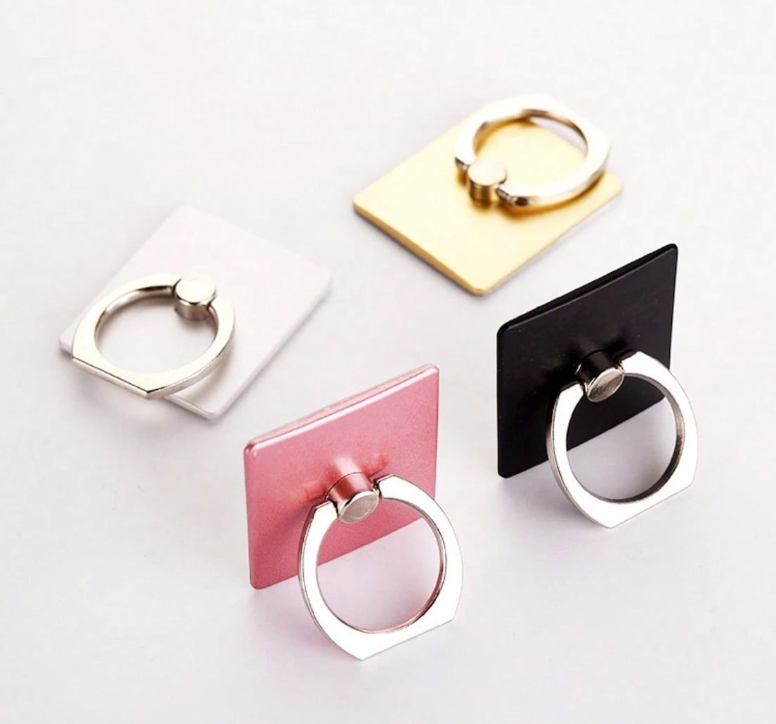 Sleek Square Phone Ring Holder – 360° Rotating Grip & Stand – Adhesive Back, Multi-Color Options