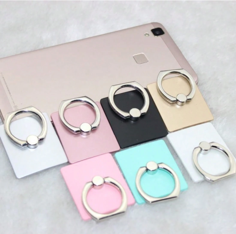 Sleek Square Phone Ring Holder – 360° Rotating Grip & Stand – Adhesive Back, Multi-Color Options