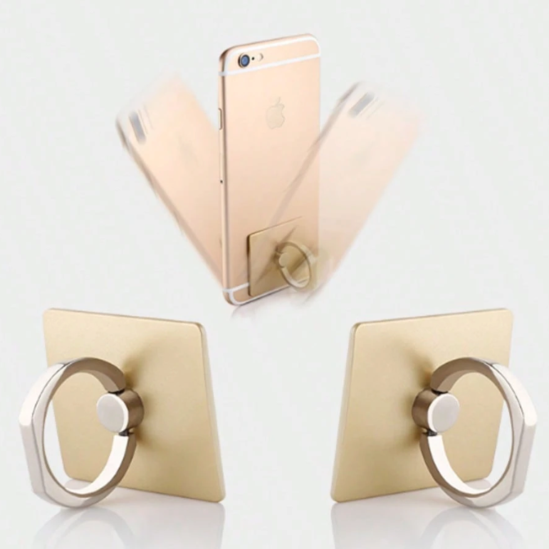 Sleek Square Phone Ring Holder – 360° Rotating Grip & Stand – Adhesive Back, Multi-Color Options