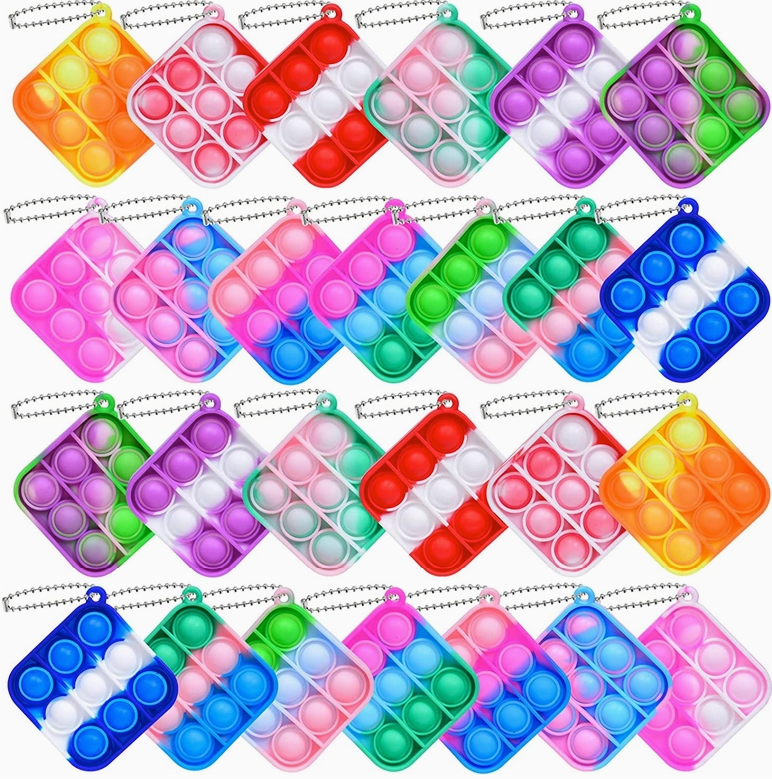 Mini Silicone Push Pop Bubble Fidget Toy Keychain – Compact 2" Round Design - 2 Pack